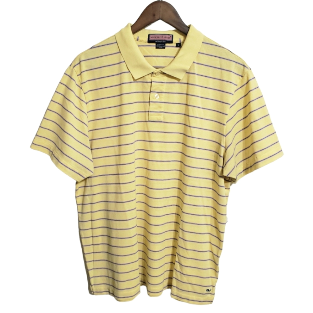 Vineyard Vines Striped Short Sleeve Yellow Pink Blue Polo Men's Large